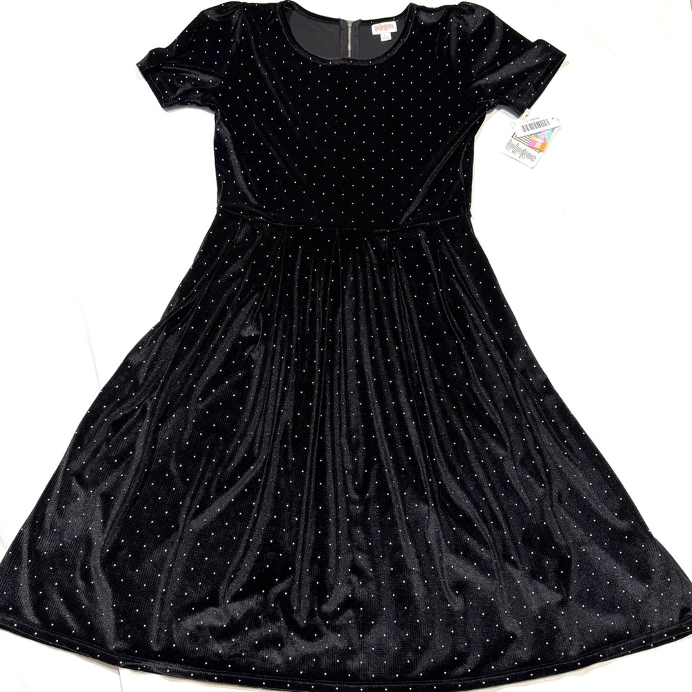 LuLaRoe Amelia Velvet Rhinestone Midi Dress Unicorn Sz L Modest Whimsigoth